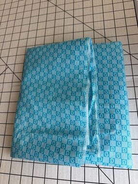 Vintage Teal Cotton Fabric 3.8 Yards Geometric Paisley Checker Print Quilting